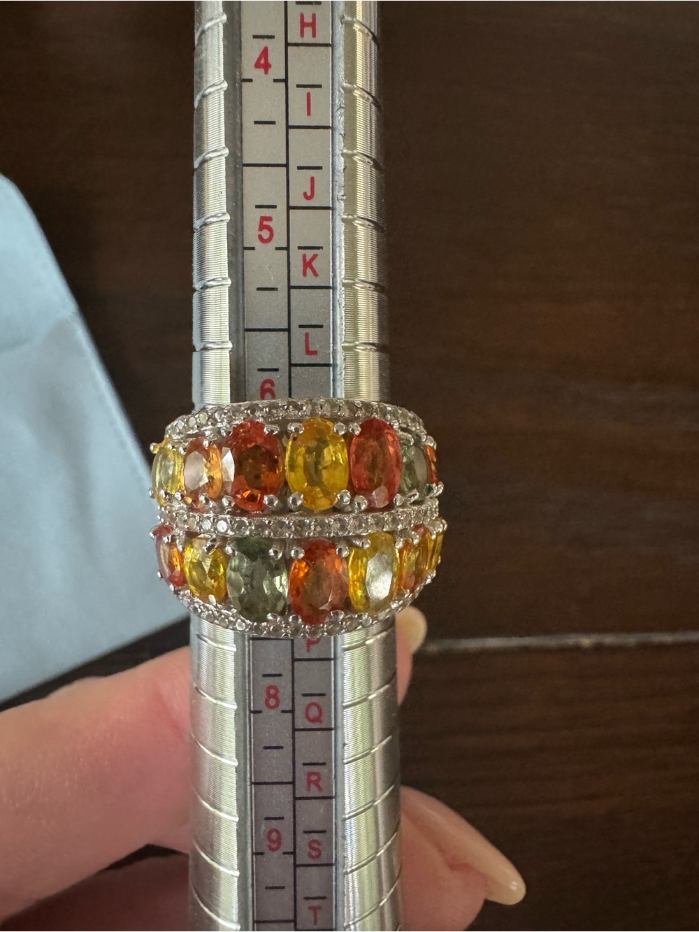 925 Sterling Silver Multi-Color Ombre Sapphire Wide Band Cluster Ring Sz 7